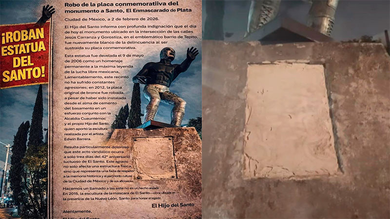 Vandalismo histórico: roban placa emblemática del monumento al ídolo de la lucha libre
